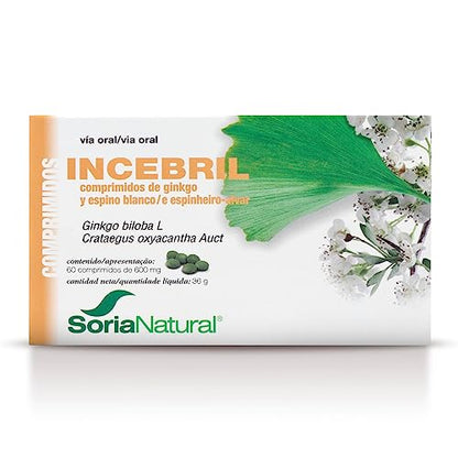 Soria Natural Incebril - Fórmula de Ginkgo y Espino Blanco - Potencia tu Salud Cardiovascular y Cerebral, Memoria, Circulación - Envase 60 cápsulas