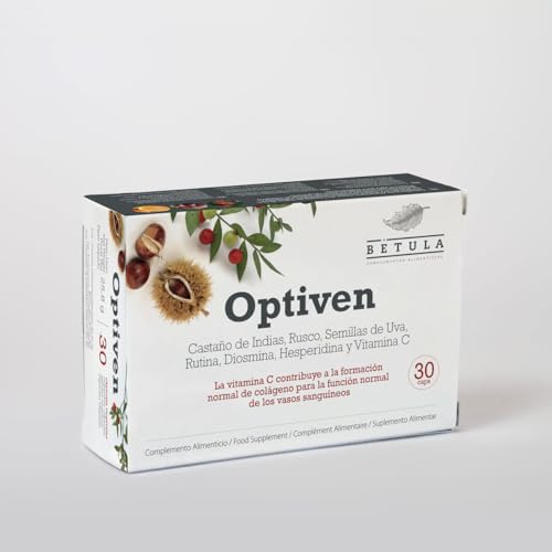 Betula - Optiven, Complemento Alimenticio a Base de Castaño de Indias, Rusco, Semillas de Uva, Rutina, Diosmina, Hesperidina y Vitamina C - 30 Cápsulas