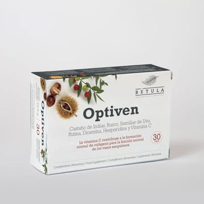 Betula - Optiven, Complemento Alimenticio a Base de Castaño de Indias, Rusco, Semillas de Uva, Rutina, Diosmina, Hesperidina y Vitamina C - 30 Cápsulas