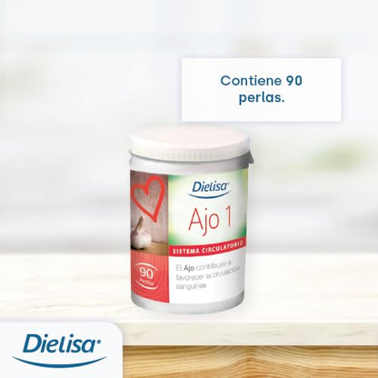 Dielisa - Ajo 1, Complemento Alimenticio a Base de Ajo Macerado, Contribuye a Favorecer la Circulación Sanguínea y a Mantener unos Niveles Normales de Colesterol - 90 Perlas