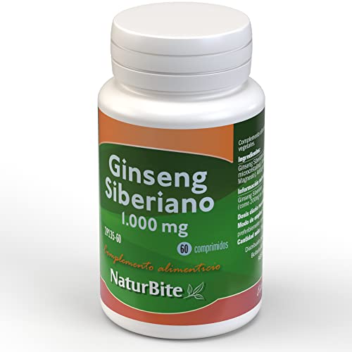 NaturBite - Ginseng Siberiano 1000 mg | 60 Comprimidos | Mejora la Resistencia Física y Mental, Ayuda a Aumentar la Energía y Reducir el Estrés