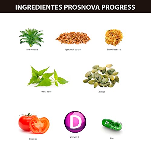 Novadiet - PROSNOVA PROGRESS con Zinc, Vitamina D, Sabal, Pygeum, Boswellia y Ortiga Verde - Complemento Alimenticio Para la Salud Prostática - Ayuda a Mejorar las Molestias de la HBP - 60 Cápsulas