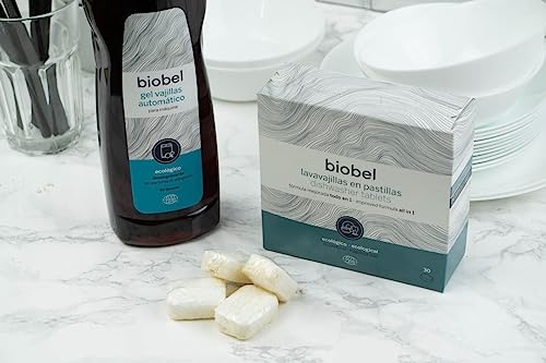 Biobel - Pastillas para Lavavajillas - Origen Natural - Pastillas Monodosis Todo en 1 - Limpia y Desengrasa la Suciedad Incrustada - Envoltorio Hidrosoluble - Sin Perfume - 30 Ud