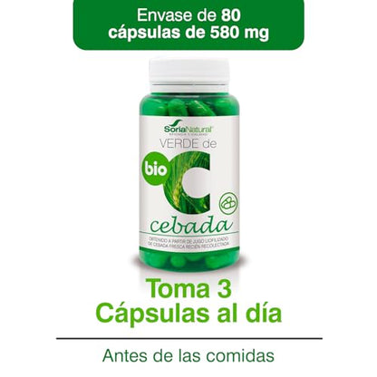 Soria Natural Verde de Cebada – Contribuye a Equilibrar tu Organismo - Aporta Alto Contenido en Ácidos Grasos Esenciales, Antioxidantes, Oligoelementos y Enzimas - 100% Natural - 80 Cápsulas de 580mg