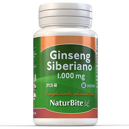 NaturBite - Ginseng Siberiano 1000 mg | 60 Comprimidos | Mejora la Resistencia Física y Mental, Ayuda a Aumentar la Energía y Reducir el Estrés