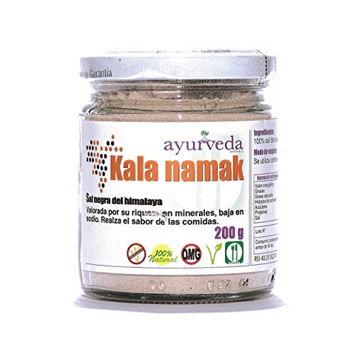 Ayurveda - Kala Namak - Sal Negra del Himalaya - Rica en Minerales - Bajo Contenido en Sodio - Exfoliante Corporal - Sustituta Saludable de la Sal Común - Origen Volcánico - 200 g