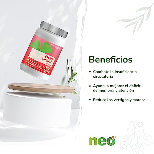 NEO | Extracto de Ginkgo Biloba | 45 Cápsulas | Ayuda a Mejorar la Circulación | Favorece la Memoria y la Concentración | 200 mg | Complemento Alimenticio Natural