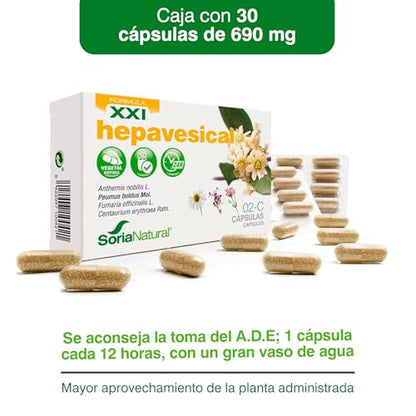 Soria Natural Hepavesical Cápsulas - Apoya el Cuidado Hepático - Liberación Prolongada para Efecto Largo y Sostenido - Mezcla de Manzanilla Amarga, Fumaria, Boldo y Travalera - 30 Cápsulas 690 mg