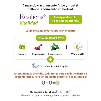 100% Natural Resiliens Vitalidad - Complemento Alimenticio, 60 Cápsulas