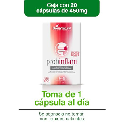 Soria Natural Probinflam - Con Probióticos, Vitaminas C, E, B3, B6, B2, B1 y Ácido Fólico – Ayuda a Proteger la Mucosa Intestinal - Apoya la Salud del Intestino - Caja con 20 Cápsulas de 450mg