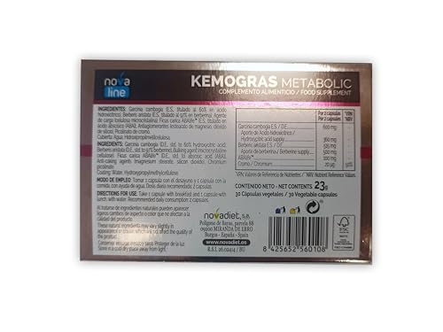 Novadiet - KEMOGRAS METABOLIC Cápsulas con Picolinato de Cromo, Garcinia Cambogia y Berberina, Ayuda al Control del Peso, Obesidad y Adelgazar - 30 Cápsulas