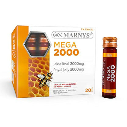Marnys Jalea Real Mega 2000 - Energía para los cambios estacionales - Apto para diabéticos - 20 cómodos viales bebibles 359 g