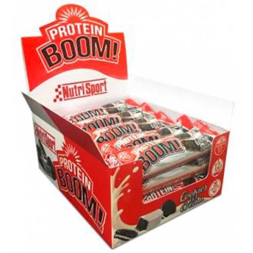 NUTRISPORT – Barritas Proteína Protein BOOM | Suplementos Deportivos | Proteínas para masa muscular con Vitamina C | Energy Protein Bar | Recuperador Muscular | Sabor Cookies & Cream | 24 unidades