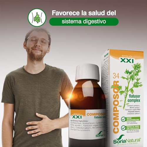 Soria Natural Composor 34 Flatusor Complex – Con Extractos de Comino, Hierbabuena, Hinojo, Anís Verde y Cilantro – Ayuda a la Digestión – Contribuye a Eliminar los Gases – Salud Digestiva - 100ml