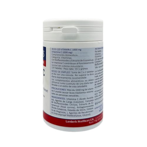 Lamberts Vitamina C 1000mg con Bioflavonoides y Escaramujo - 120 Tabletas