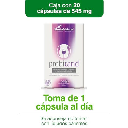 Soria Natural Probicand - Con Inulina, Lactobacillus Reuteri, L Crispatus, L Rhamnosus y Lactoferrina – Ayuda a Mantener el Equilibrio de la Flora y Microbiota Vaginal- Caja con 20 cápsulas de 545 mg