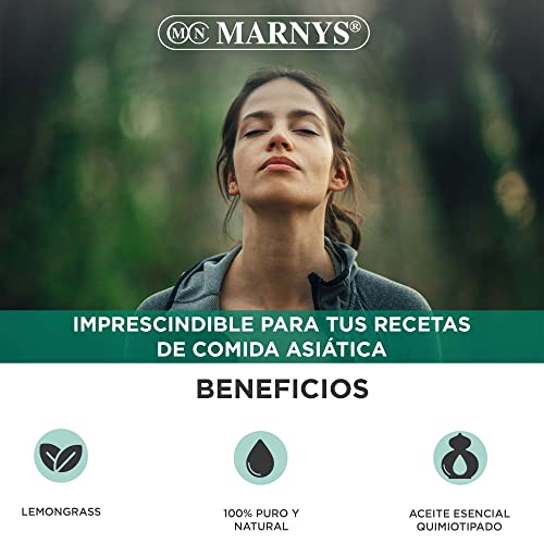 Marnys Aceite Esencial Lemongrass - 100% Puro Quimiotipado - Imprescindible para Tus Recetas de Comida Asiática - Botella 15 Ml 50 g