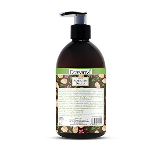 DRASANVI Aceite de Almendras Dulces con Vitamina A y E | Aporta ácidos Grasos Esenciales| Reduce Arrugas y Estrías | Hidrata y Nutre la Piel y el Cabello | uso Tópico o Emoliente| 500 ml