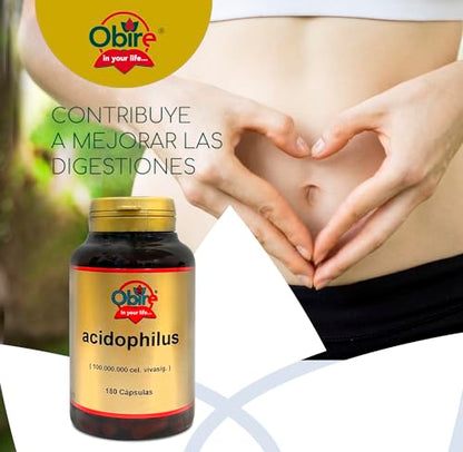 Obire | Acidofilus 400 mg | Lactobacillus Acidophillus 100.000.000 cel vivas/g. | Favorece la Flora Intestinal | Complemento Alimenticio a Base de Probióticos | 90 Cápsulas