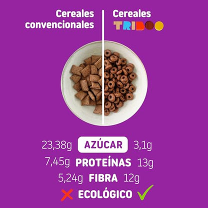 Smileat TRIBOO | Cereales Ecológicos e Integrales para Niños | Sabor a Cacao | Hechos con Ingredientes 100% Naturales | Sano y Saludable | Merienda Sana | 300g