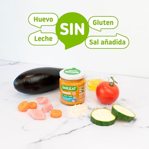 Smileat - Tarrito Ecológico con Verduras, Ingredientes Naturales, para Bebés desde 6 Meses, Sano y Saludable, sin Gluten, Sabor a Pavo y Verduras - Tarro de 230 g