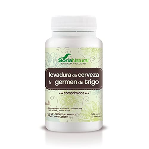 Soria Natural Levadura de Cerveza y Germen de Trigo | Previene la Caída del Cabello, Antioxidante, Aporta Energía, Ayuda en la salud intestinal y Cardiovascular | Vitamina B, Hierro, Zinc | 500caps