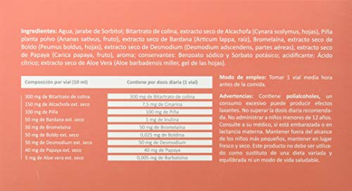 Gastrialoe Complemento Alimenticio a Base de Colina, Alcachofa, Bromelaína, Bardana, Boldo y Aloe Vera - Paquete de 20 x 10 ml - Total: 200 ml