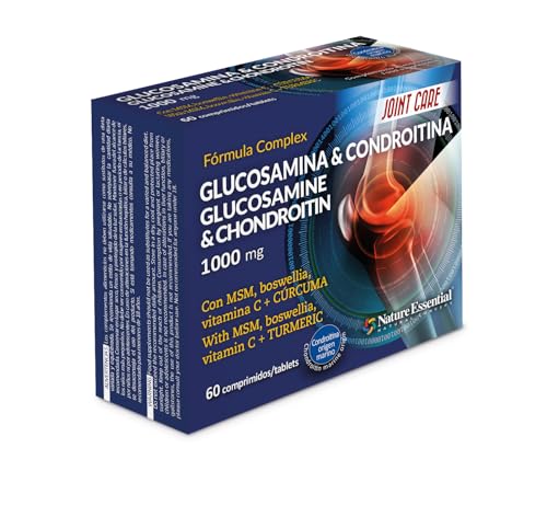 Nature Essential | Glucosamina + Condroitina + MSM 1000 mg | 60 comprimidos | Participa en la Formación y Reparación de los Cartílagos | Suplemento Alimenticio | 60 Cápsulas