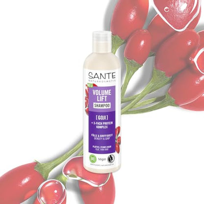 SANTE Naturkosmetik Volumen Champú orgánico Goji & henna incolora, para cabello fino y sin fuerza, volumen natural e impulso, vegano, 250 ml