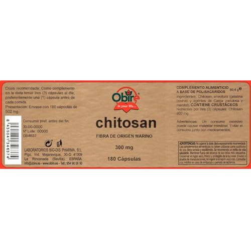 Obire - Chitosan 300 mg - Suplemento de Origen Marino - Ayuda a la Pérdida de Peso - Contribuye al Aumento de la Saciedad