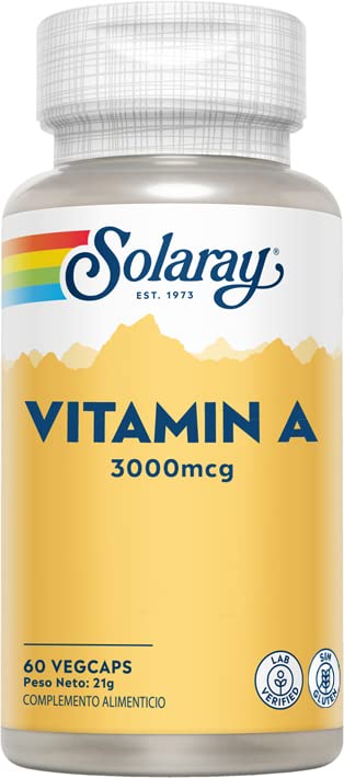 Solaray Vitamina A 3000MCG, 60 VegCaps, Ayuda al sistema inmunitario