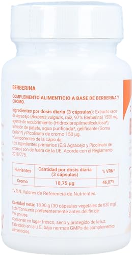 Naturlider - Berberina, Complemento Alimenticio a Base de Berberina y Cromo - 30 cápsulas
