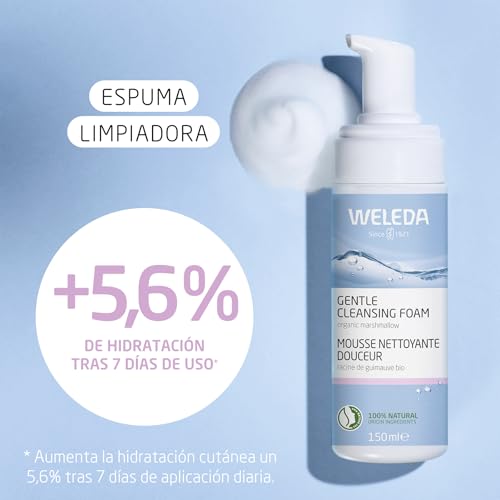 WELEDA Delicada espuma limpiadora, cosmética natural para limpieza profunda de poros para pieles normales y mixtas, espuma de cuidado contra la piel impura en la cara (1 x 150 ml)