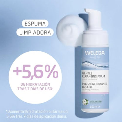 WELEDA Delicada espuma limpiadora, cosmética natural para limpieza profunda de poros para pieles normales y mixtas, espuma de cuidado contra la piel impura en la cara (1 x 150 ml)