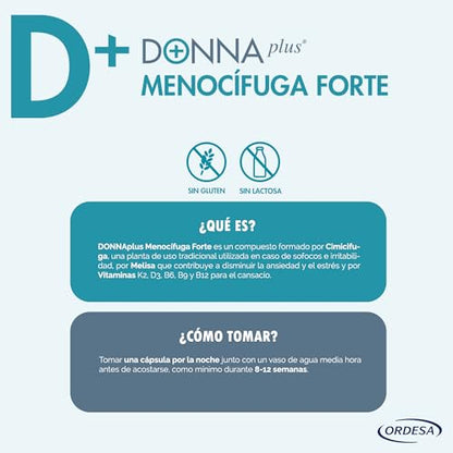 DONNAPLUS Menocífuga Forte | 30 Comprimidos | Complemento Alimenticio para la Mujer en Edad de Menopausia con Melisa y Vitaminas