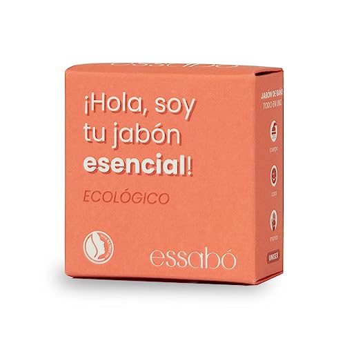 Essabó - Jabón Esencial - 100% Natural - Aromatizado con Aceites Esenciales - Base de Aceite de Coco y Aceite de Oliva - Apto para Todo Tipo de Pieles - Sin Alérgenos - 120 g