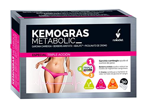Novadiet - KEMOGRAS METABOLIC Cápsulas con Picolinato de Cromo, Garcinia Cambogia y Berberina, Ayuda al Control del Peso, Obesidad y Adelgazar - 30 Cápsulas