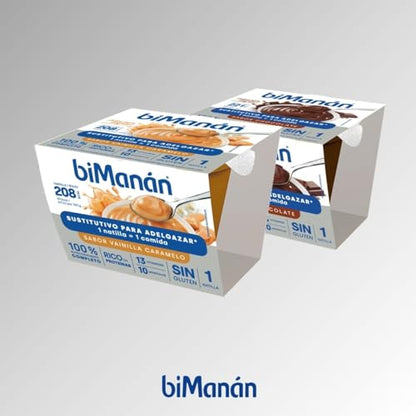 biManán - Natillas de Chocolate, Crema Sustitutiva de Comidas para Adelgazar, Bajas en Calorías, Ayudan a Perder y Controlar el Peso