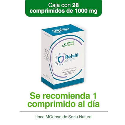 Soria Natural Reishi Defens – Favorece las Defensas del Organismo – Apoya al Sistema Inmunológico – Con Extracto seco de Reishi y Quercetina - Gama Defens Línea MGdose - 28 comprimidos de 1000 mg