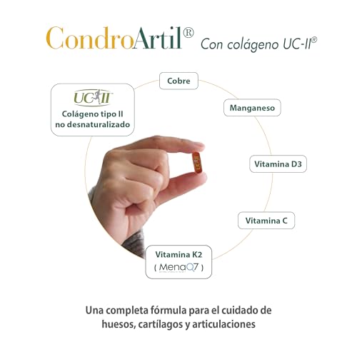CondroArtil® con Colágeno UC-II® - 30 Cápsulas - Ayuda a Fortalecer los Huesos y Cartílagos - Contribuye a la Formación y Mantenimiento del Tejido Conectivo - Con Vitaminas C, D3 y K2-100% Natural
