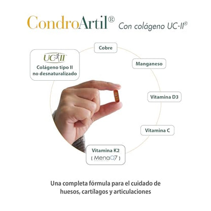 CondroArtil® con Colágeno UC-II® - 30 Cápsulas - Ayuda a Fortalecer los Huesos y Cartílagos - Contribuye a la Formación y Mantenimiento del Tejido Conectivo - Con Vitaminas C, D3 y K2-100% Natural