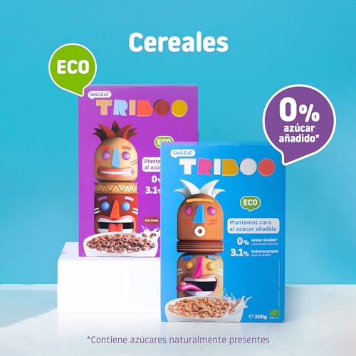 Smileat TRIBOO | Cereales Ecológicos e Integrales para Niños | Sabor a Cacao | Hechos con Ingredientes 100% Naturales | Sano y Saludable | Merienda Sana | 300g