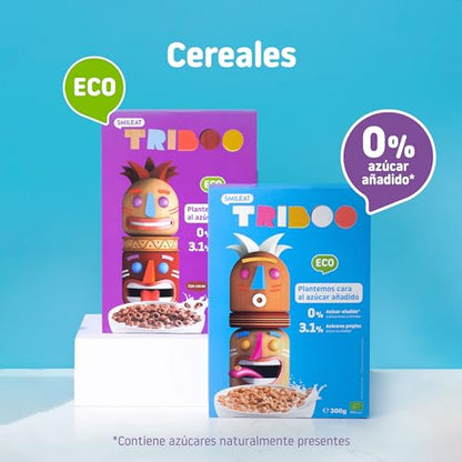 Smileat TRIBOO | Cereales Ecológicos e Integrales para Niños | Sabor a Cacao | Hechos con Ingredientes 100% Naturales | Sano y Saludable | Merienda Sana | 300g