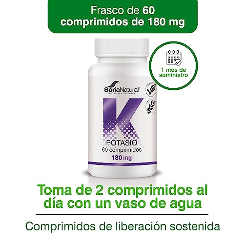 Soria Natural Potasio - MÁXIMA ABSORCIÓN - Ayuda a Regular la Actividad de los Músculos – Favorece al Sistema Nervioso - Liberación Sostenida para mejor asimilación - 60 comprimidos de 1.400 mg.