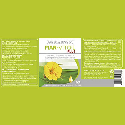 Mar-Vitoil Aceite de Onagra 60 Cápsulas 1050mg - Bienestar Metabólico para la Mujer - Contribuye a Aliviar los Síntomas Menstruales - Protección Antioxidante