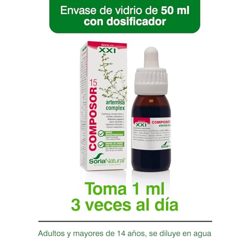 Soria Natural Composor 15 Artemisa Complex – Con Extractos de Ciprés, Milenrama, Artemisa, Salvia, Caléndula, Tomillo, Zinc y Cobre – Ciclo Menstrual - Alteraciones Menstruales - Salud Femenina - 50ml