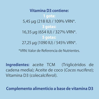 Vitamina D3 Líquida - 50 ml - Contribuye al Sistema Inmunitario - Ayuda a Fortalecer los Huesos y los Músculos - Fácil De Tomar - Estimula la Absorción de Calcio - 100% Natural