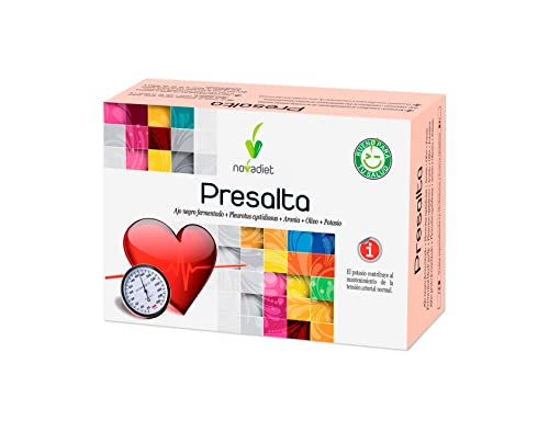 Novadiet - PRESALTA Cápsulas con Ajo Negro, Pleurotus Cystidiosus, Aronia, Olivo y Potasio - Control de Tensión Arterial - Complemento Alimenticio Para el Bienestar Cardiovascular - 60 Cápsulas
