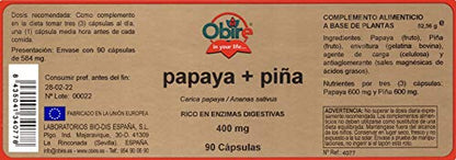 Obire | Suplemento Alimenticio de Papaya + Piña 400 mg | Favorece la Digestión | Complemento Alimenticio Con Efecto Diurético | 90 Cápsulas