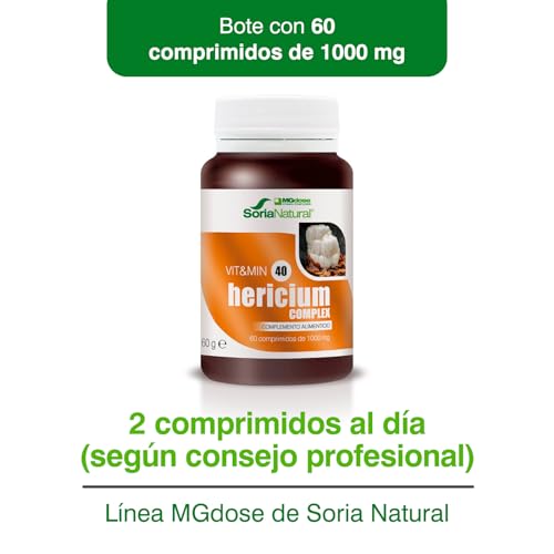 Soria Natural - vit&min 40 Hericium Complex – Melena de León - para sistema nervioso, cardiovascular y hepático - 60 comprimidos de 1000 mg